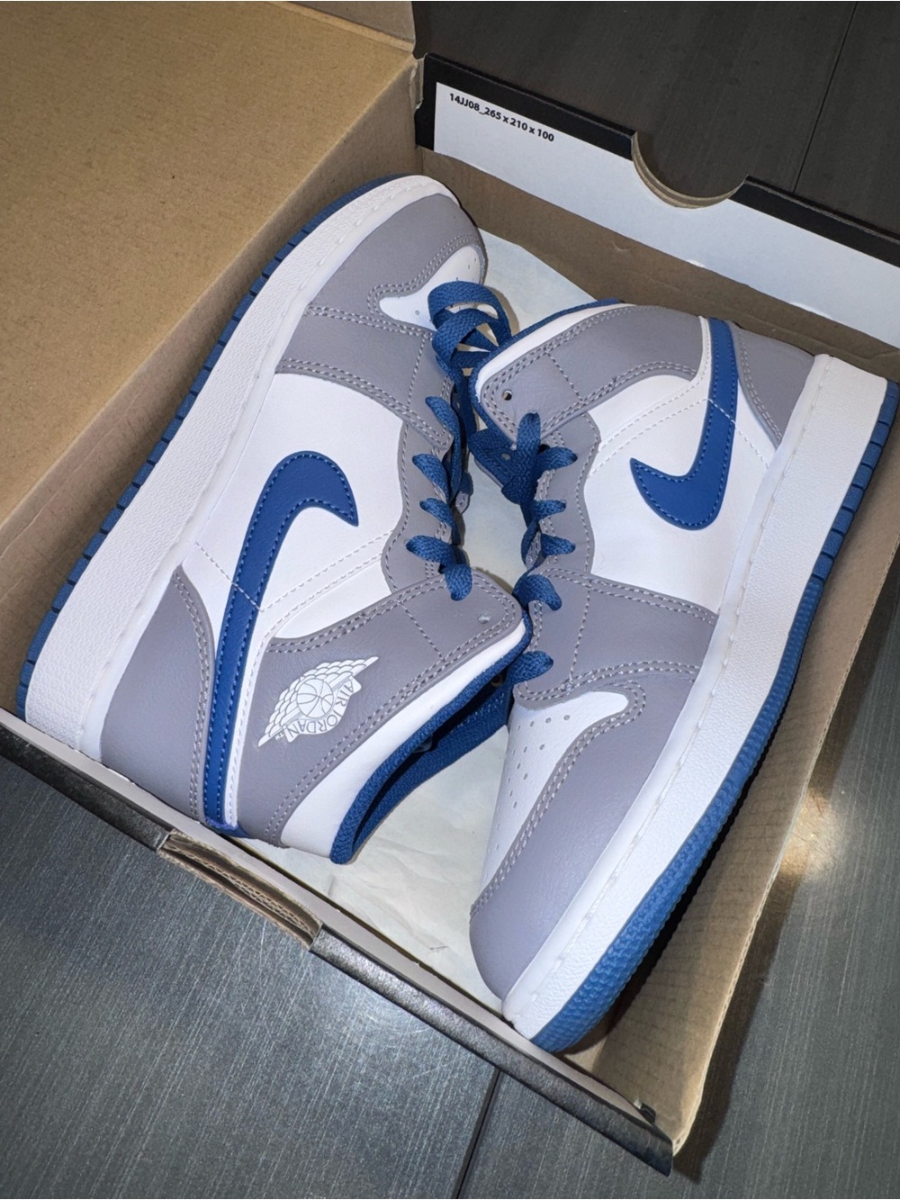 Nike Air Jordan 1 Mid White, Gray & Royal Blue